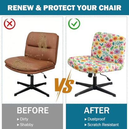 Printed Criss Cross Office Chair Cover - Stretchable Armless Desk Slipcover, Wide Seat, Color 7