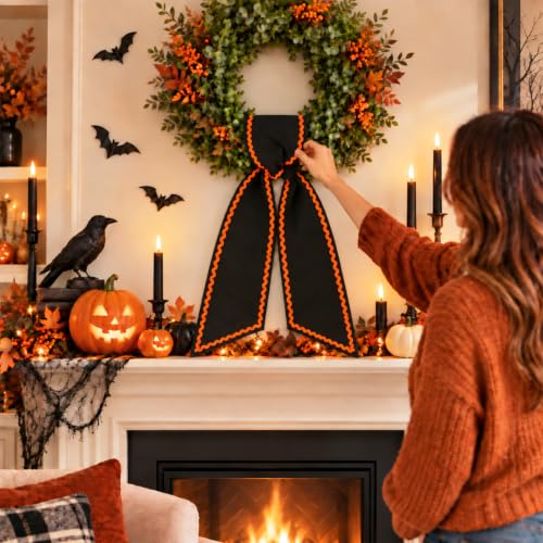 Halloween Wreath Sash Black and Orange Decor for Front Door 55x5 Inches