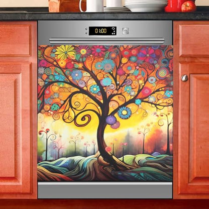 Abstract Tree Dishwasher Magnet Cover Sticker - 23 x 26 in - Magnetic Refrigerator Panel