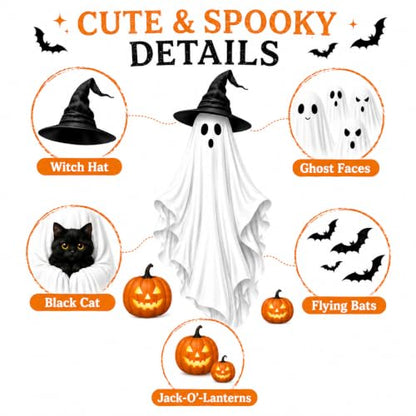 Extra Large Halloween Window Clings - Ghost Witch Hat Pumpkin Decals - Ghost Witch Hat Pumpkin Variation