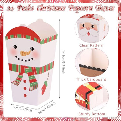 Christmas Popcorn Boxes 24 Pack - Snowman Reindeer Santa Treat Holders