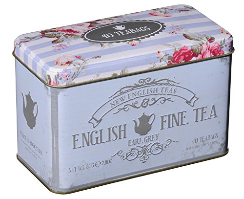 New English Teas Vintage Floral Tea Tin with 40 Earl Grey Teabags with Bergamot Flavouring