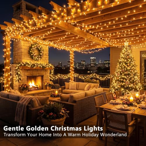 Outdoor Gold Christmas String Lights - 21.63 ft, 100 Incandescent Bulbs, Green Wire