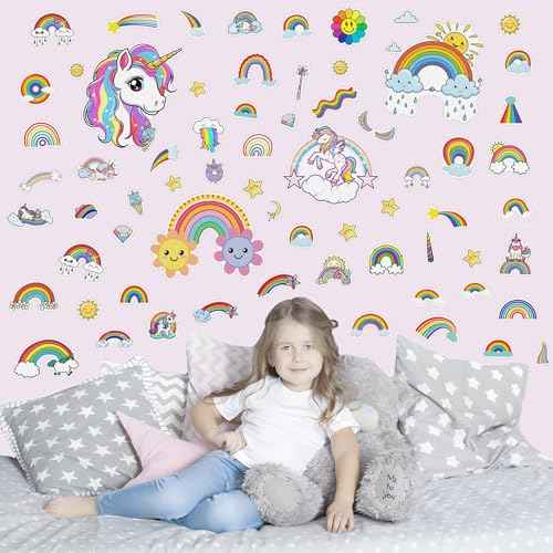 Glow in The Dark Unicorn and Rainbow Wall Decals, Stars Stickers for Baby Girls Room, Luminous Ceiling Decor for Bedroom Playroom Nursery