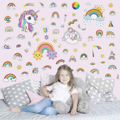 Glow in The Dark Unicorn and Rainbow Wall Decals, Stars Stickers for Baby Girls Room, Luminous Ceiling Decor for Bedroom Playroom Nursery