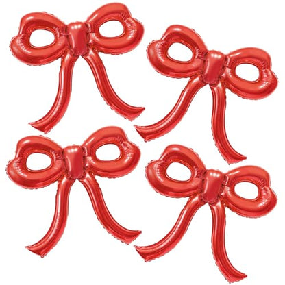 Red Bow Foil Balloons for Party Decor - 4 Pieces, 30x28 Inches