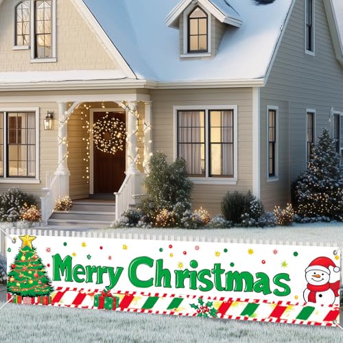 Christmas Door Banner Snowman Decor 78.7 x 17.7 Inch - Merry Christmas Banner with Snowman & Gifts - Holiday Indoor & Outdoor Decoration - Variation: Christmas Decor Banner #02