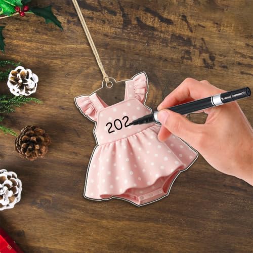 12 Pcs Baby's First Christmas Ornament Set - Blue Acrylic Flat Keepsake Decorations with Pen