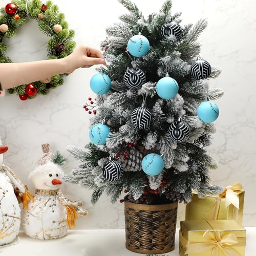 12 Pcs Christmas Ball Ornaments Set - Black White Blue Holiday Decorations