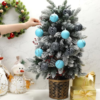 12 Pcs Christmas Ball Ornaments Set - Black White Blue Holiday Decorations