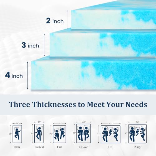 Blue 3 Inch Cooling Gel Ventilated Memory Foam Mattress Topper - Queen