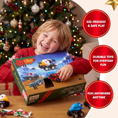 Christmas Advent Calendar with 24 Monster Truck Toys - Holiday Countdown & Party Favor