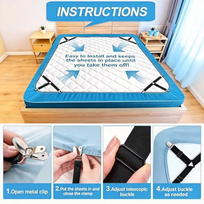 Adjustable Bed Sheet Straps Black 2pcs - Fitted Sheet Holders for All Mattress Sizes