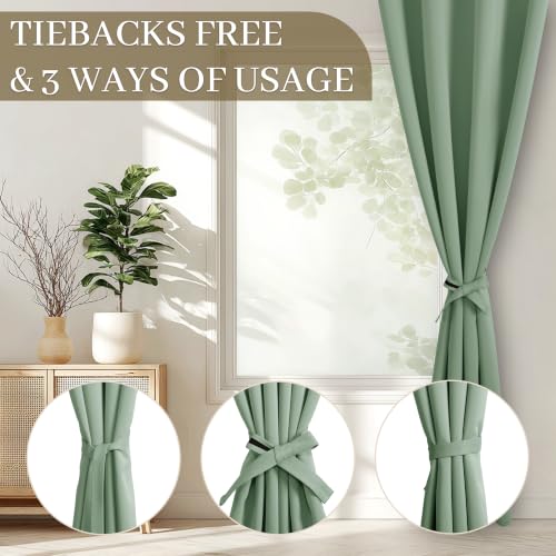 Blackout Curtains for Bedroom Sage Green 52x84 Inch - Pack of 2, Room Darkening