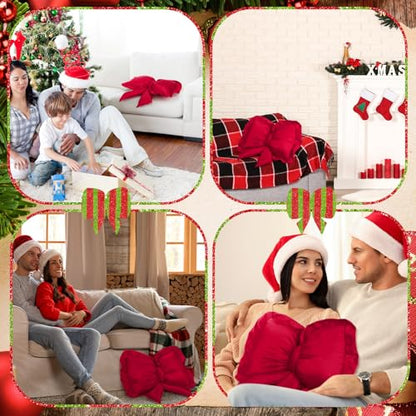 Large Christmas Red Bow Throw Pillow 18x16 Inch Decorative Holiday Cushion