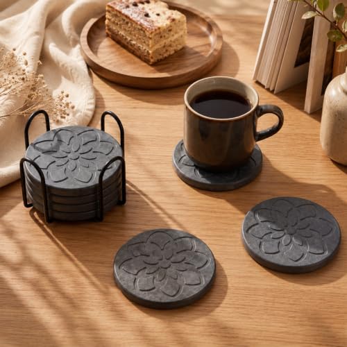 8 Pcs Diatomaceous Earth Coasters Set with Cork Bottom & Storage Holder