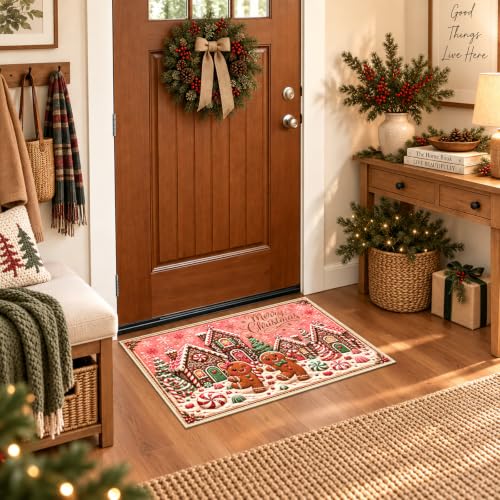 Christmas Gingerbread Rug Small Area Rug Washable Entryway Mat - Festive Design 1'4" x 2'
