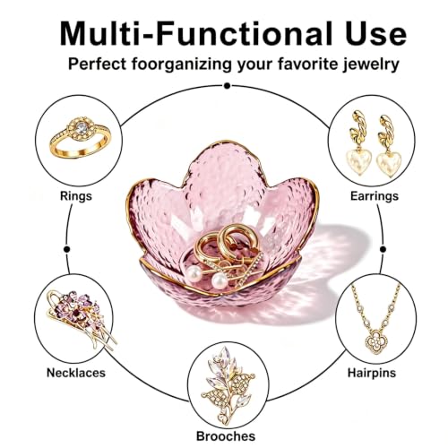 2 Pcs Flower Glass Jewelry Dish Set - Deep Pink & Deep Green Decorative Trinket Holders