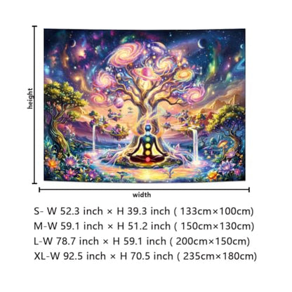 Pink Nebula Chakra Tree of Life Tapestry UV Reactive Space Wall Hanging - 59.1 x 51.2 inches
