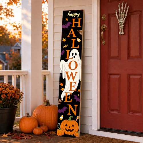 Happy Halloween Ghost Pumpkin Porch Sign 47 Inch Rustic Welcome Sign Black