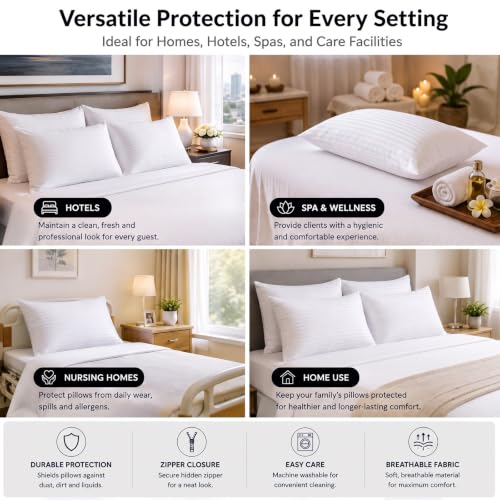 Cotton Pillow Protectors with Zipper - Standard Size 20x26 Inch, 6 Pack