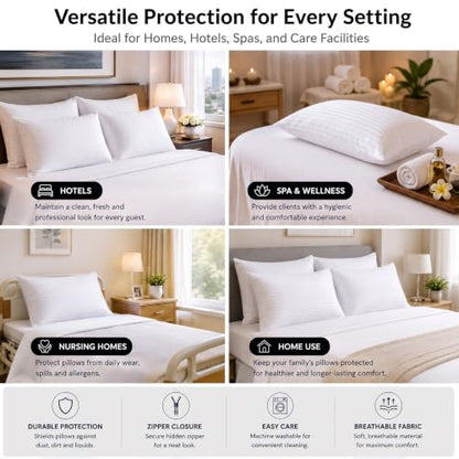 Cotton Pillow Protectors with Zipper - Standard Size 20x26 Inch, 6 Pack