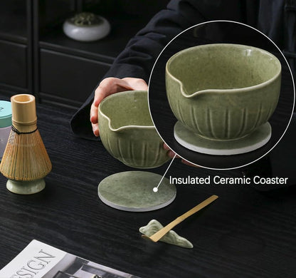 TANG PIN Matcha Whisk Set, 15 OZ Matcha Bowl, Matcha Whisk and Stand, Scoop, Spoon, Sifter, Coaster, Cleaning Brush and Tea Towel, 10 Pcs Perfect Matcha Kit for Matcha Tea Ceremony