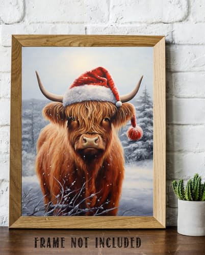 Christmas Wall Decor Highland Cow Poster - 11x14 Unframed Farmhouse Art Print