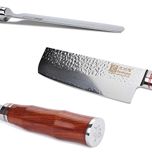 6.5 Inch Nakiri Knife - Hammered Damascus Steel Blade with Bloodwood Handle