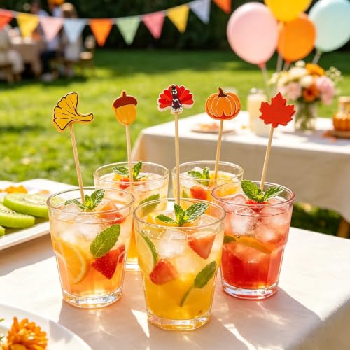 Thanksgiving Fall Cocktail Toothpicks 100 Pack Natural Bamboo Food Skewers