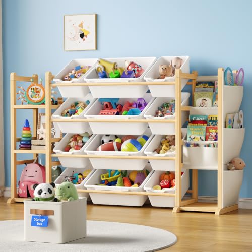 Kids Toy Storage Organizer with 12 Bins & Shelves - White