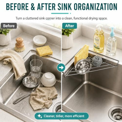 Silver Stainless Steel Corner Sink Shelf with Wire Rack - Space Saving