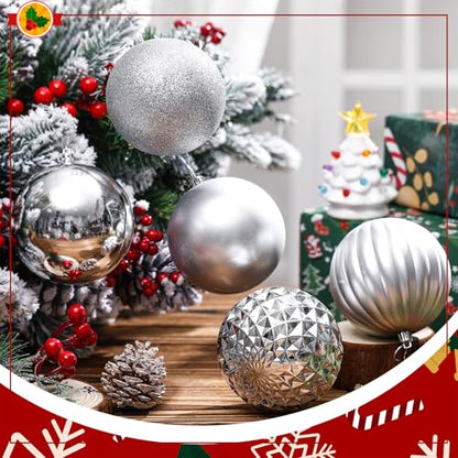 Large Silver Christmas Ball Ornaments Set - 8 Pieces, 4 Inch Holiday Decor