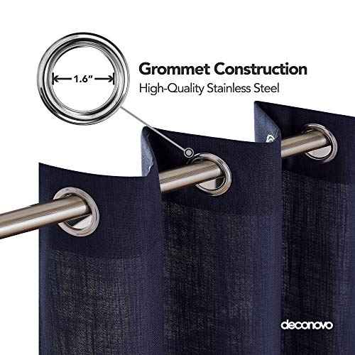 Deconovo Grommet Faux Linen Window Curtains Linen Look Panels Solid Drapes for Kitchen Small Window Navy Blue 52x45 Inch 2 Panels
