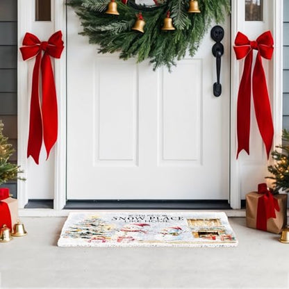 Christmas Snowman Door Mat - Farmhouse Snowy Tree Welcome Rug for Indoor Outdoor Entrance - 17x30 Inches - Variation of THIS listing