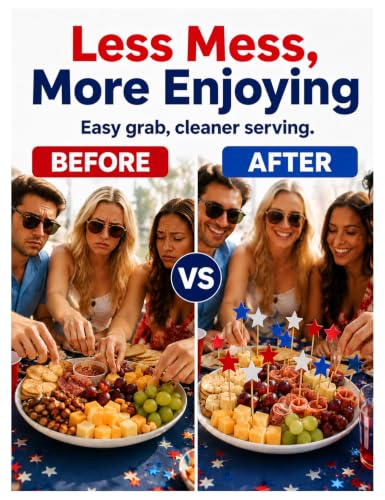 Red White Blue Star Cocktail Picks 100 Pcs - Patriotic Food & Drink Skewers