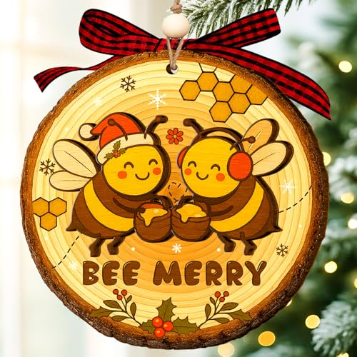 Bee Merry Christmas Ornament - Cute Honey Bee Decor for Holiday Tree