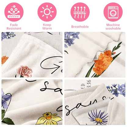 Christian Floral Throw Blanket - Religious Gifts for Women and Girls 40x60