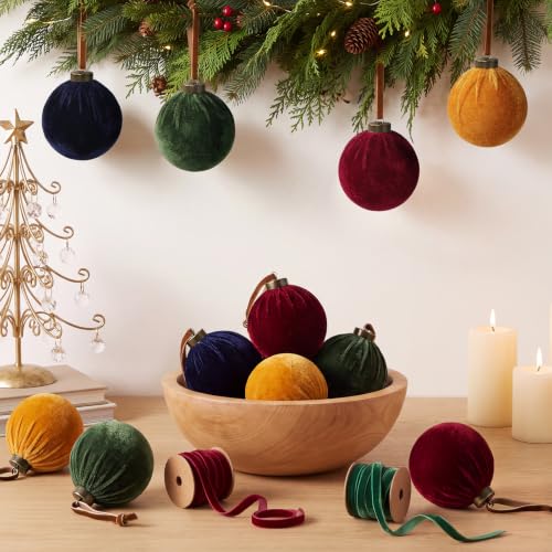 Velvet Christmas Ornaments Set - 12 Assorted 3.5-Inch Holiday Tree Decorations