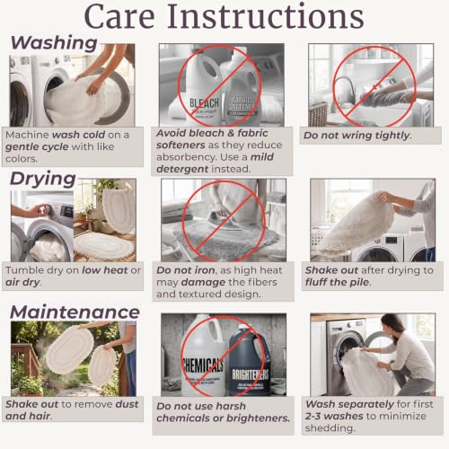 Ivory Reversible Bathroom Rug Set - 2-Piece Cotton Bath Mats, 32x20 & 24x17 Inches