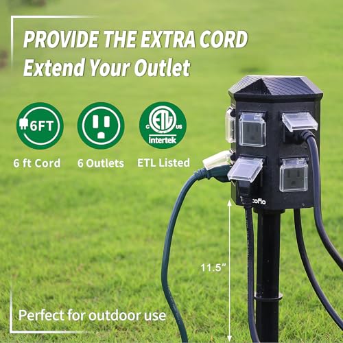 Tiffcofio Outdoor Power Stake Timer 6FT Extension Cord Waterproof Remote Control