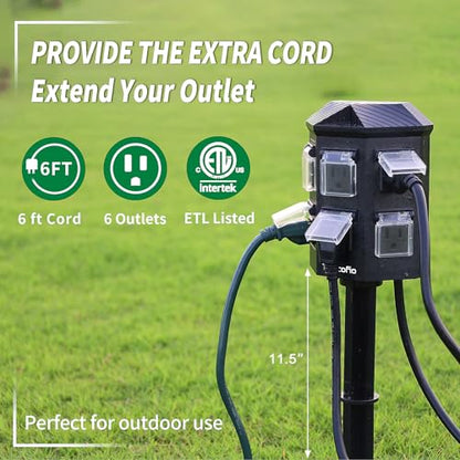 Tiffcofio Outdoor Power Stake Timer 6FT Extension Cord Waterproof Remote Control
