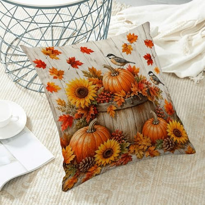 Fall Decor Pillow Covers 18x18 Set of 2 Pumpkin Sunflower Autumn Farmhouse Cushion Cases