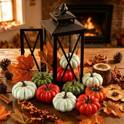 Mini Artificial Pumpkins for Fall Decor - 20 Pack Flat Thanksgiving Decorations