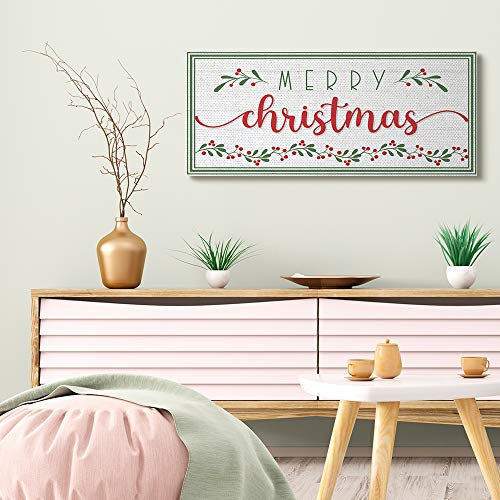 Christmas Floral Holiday Leaf Canvas Wall Art - 17 x 40 Inches with Merry Christmas Sign Variation