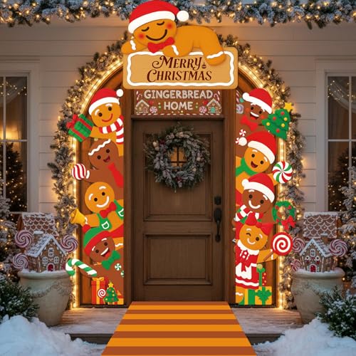 Gingerbread Door Decorations Brown Banner Runner Christmas Porch Sign - Namalu