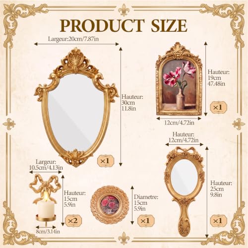 Vintage Gold Mirror Photo Frame Set with Candle Sconces - 6 Pieces