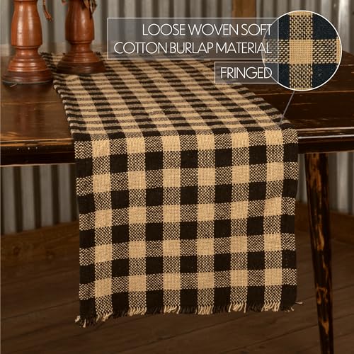 13x48 Burlap Check Runner with Fringed Edges - Pack of 2, Rustic Kitchen Table Decor
