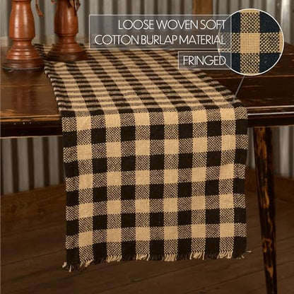 13x48 Burlap Check Runner with Fringed Edges - Pack of 2, Rustic Kitchen Table Decor