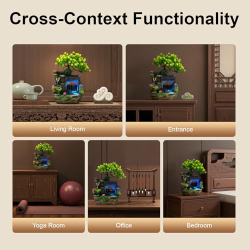 11 Inch Rockery Waterfall Fountain with LED Light for Indoor Decor